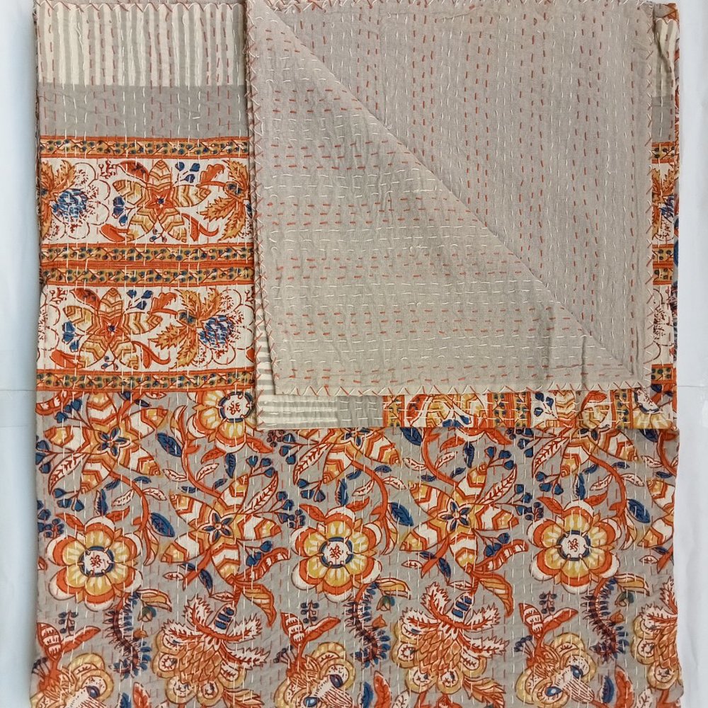 COPY - Hand Made kantha Bed Cover Double bed Size Throw Traditional indian Kant…